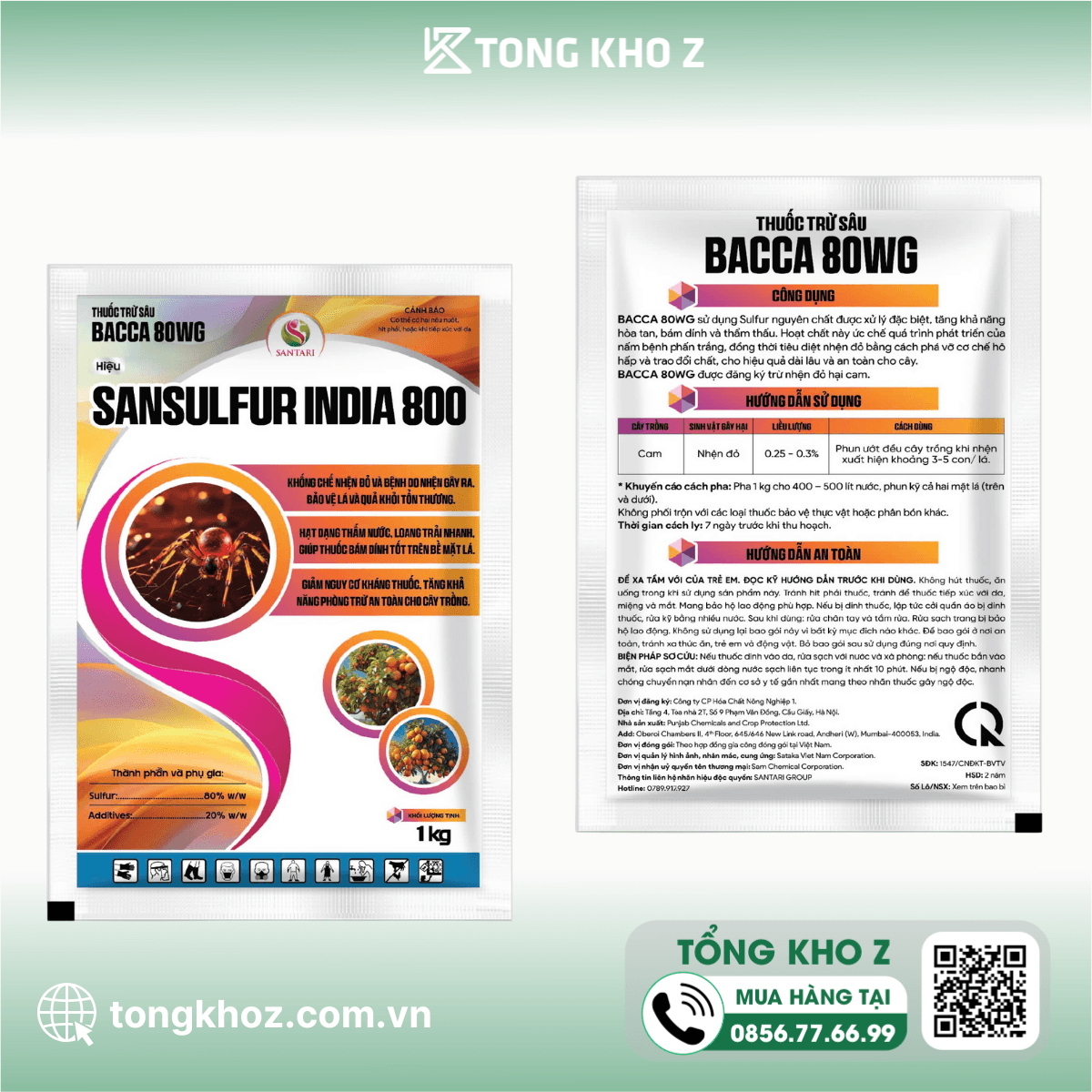 THUỐC TRỪ SÂU BACCA 80WG Hiệu SANSULFUR INDIA 800