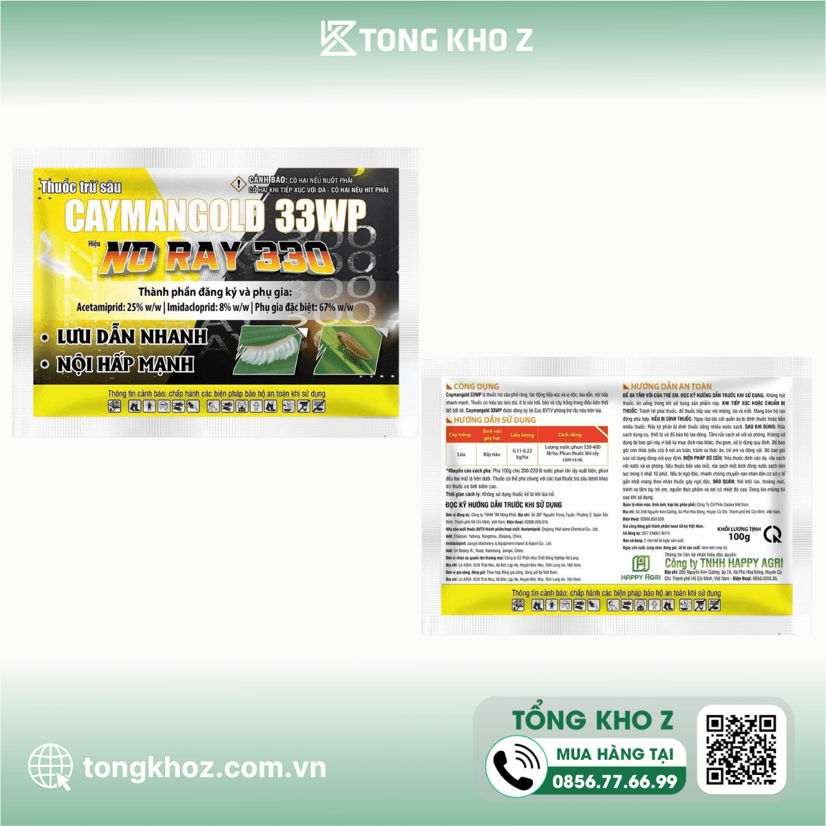 THUỐC TRỪ SÂU CAYMANGOLD 33WP Hiệu NORAY 330