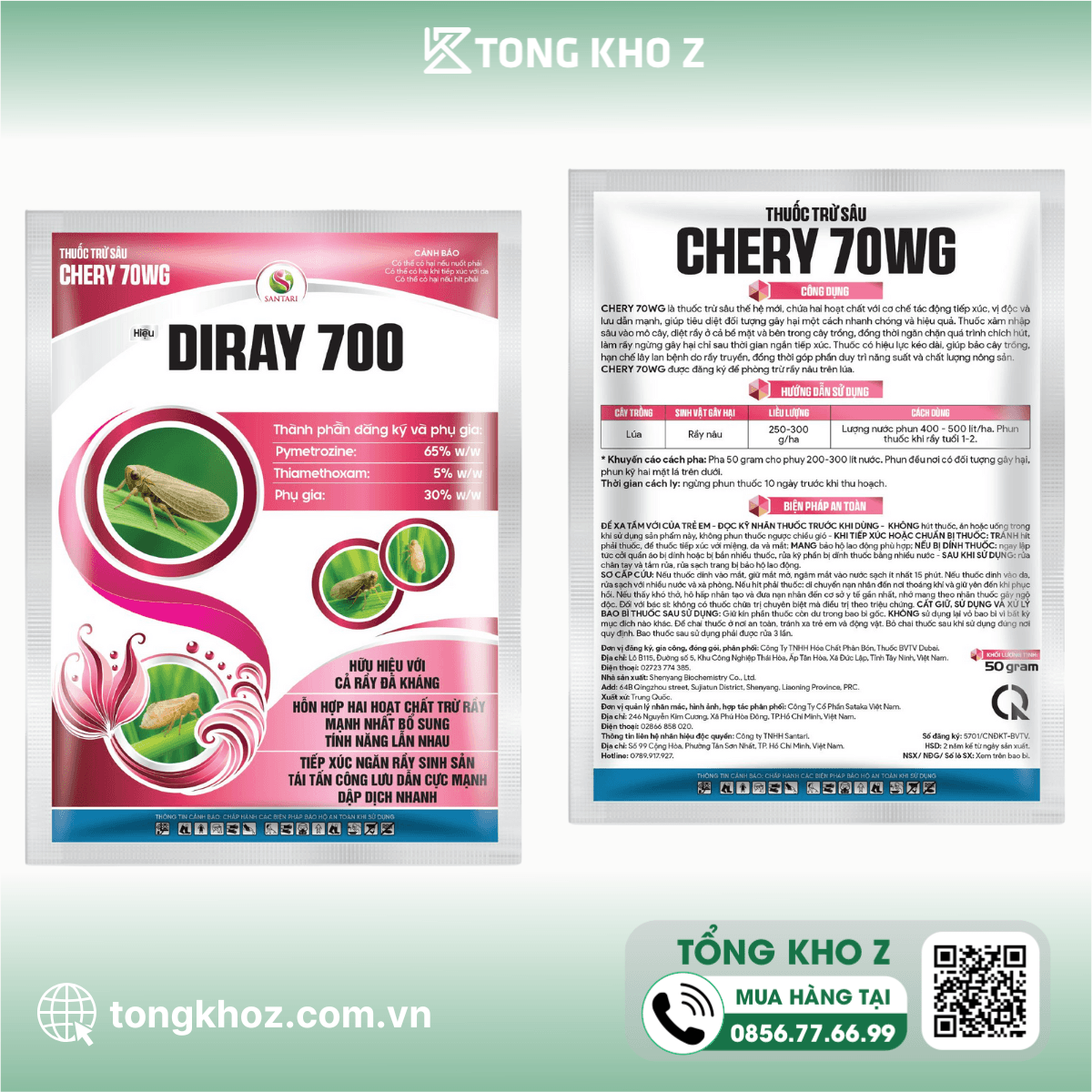 THUỐC TRỪ SÂU CHERY 70WG HIỆU DIRAY 700