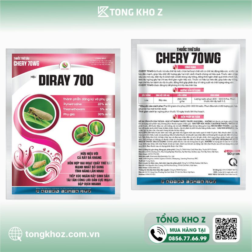 THUỐC TRỪ SÂU CHERY 70WG HIỆU DIRAY 700