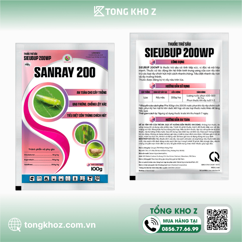 THUỐC TRỪ SÂU SIEUBUP 200WP HIỆU SANRAY 200